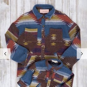 Marie Nicole Mom & Me Turquoise Aztec Print Shacket